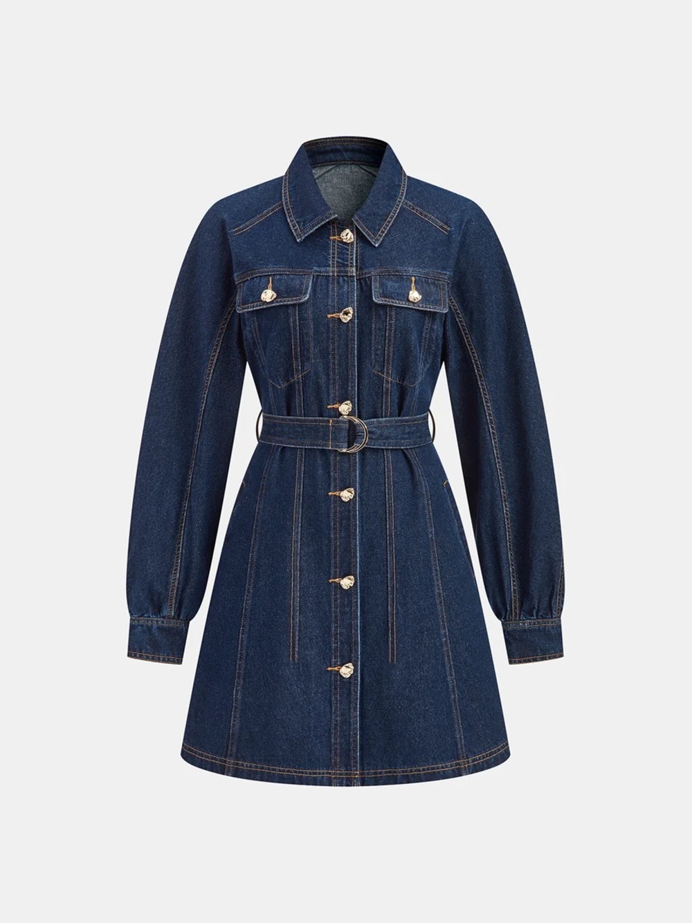 Commense Belted Denim Shirt Dress